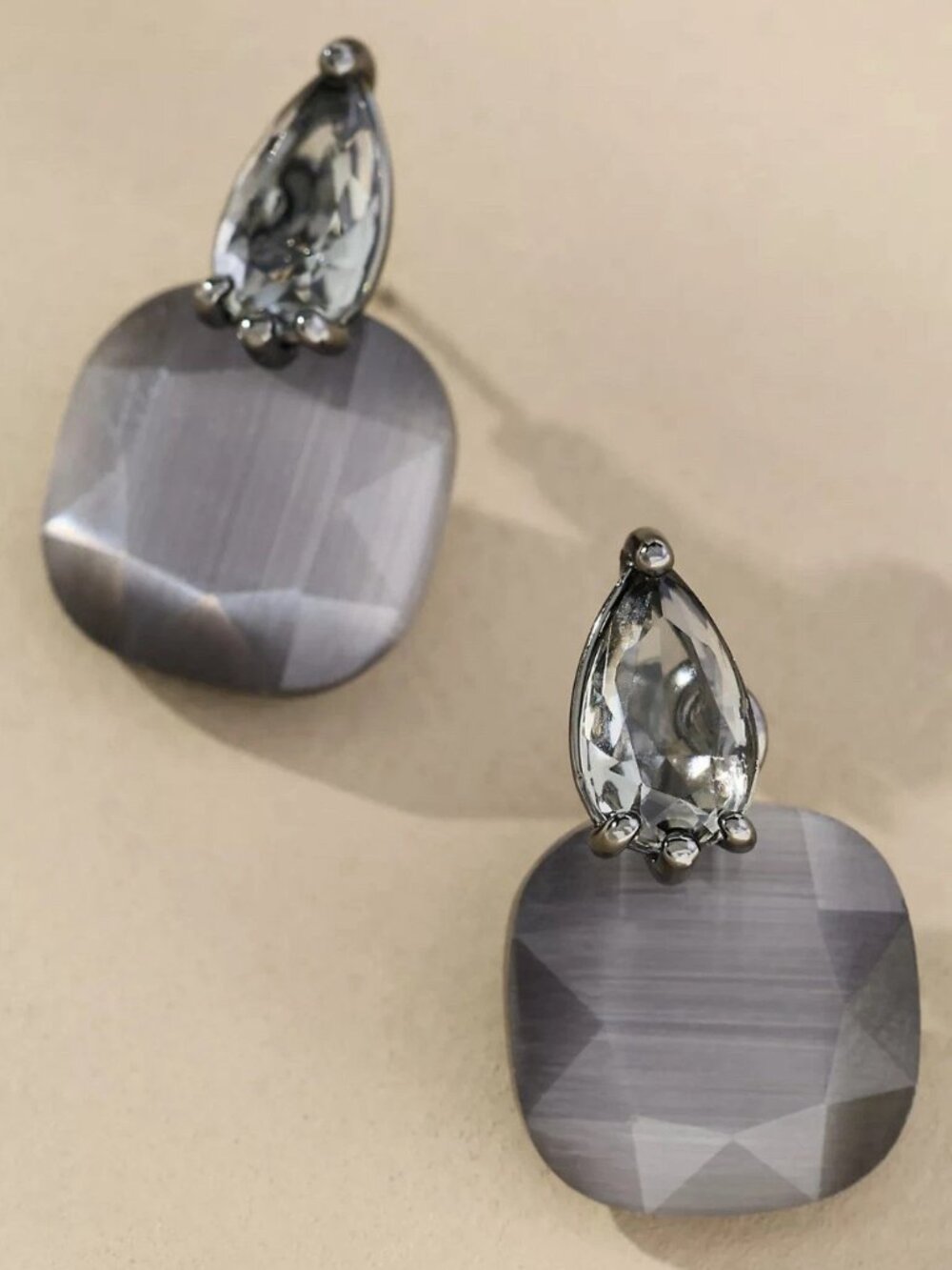 ANTHROPOLOGIE Silver Gray Floating Crystal Drop 2-Part Ear Jacket Earrings